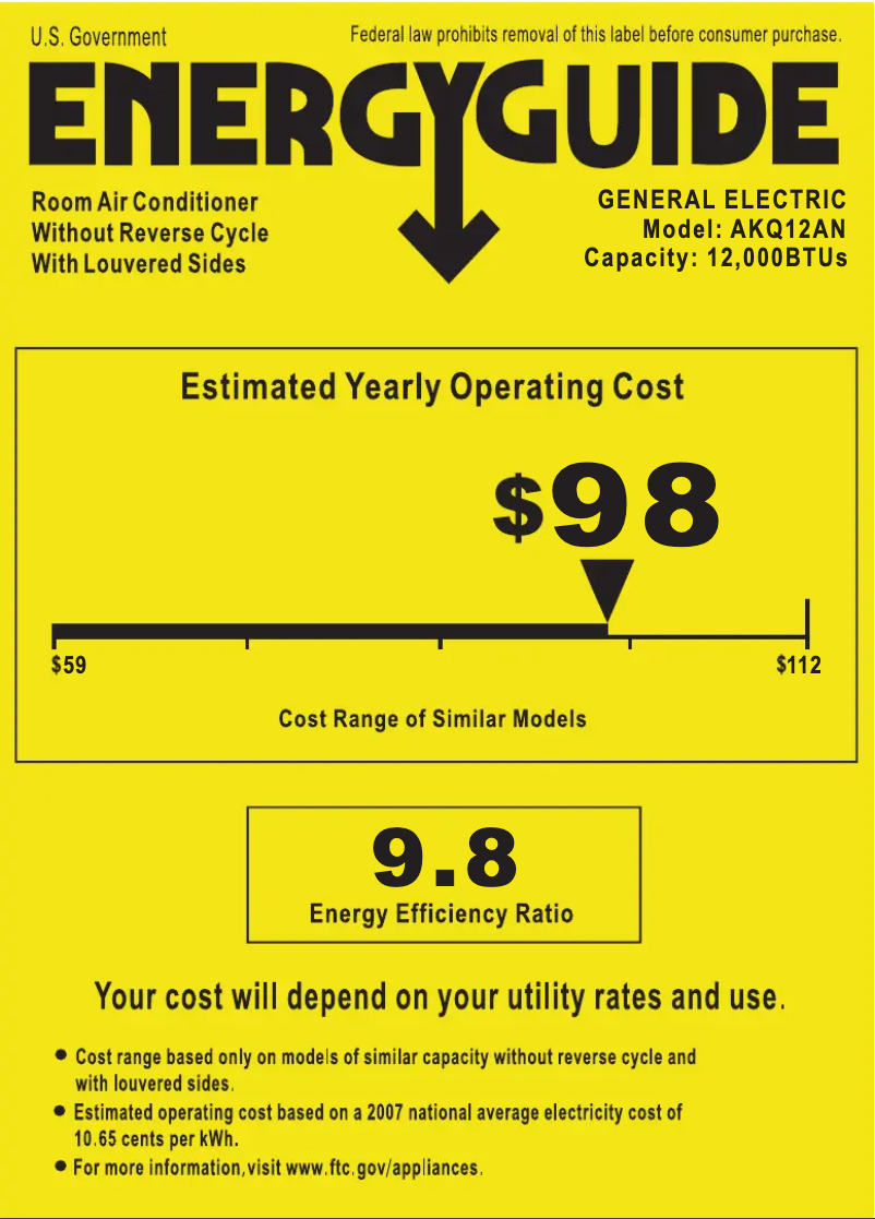 Página 1 del manual Etiqueta energética GE AKQ12AN