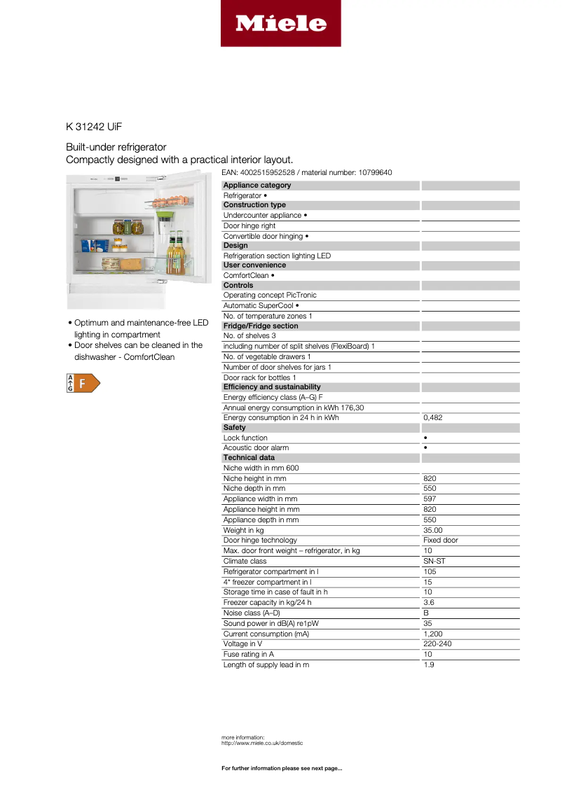 Página 1 del manual Ficha técnica Miele K 31242 UIF