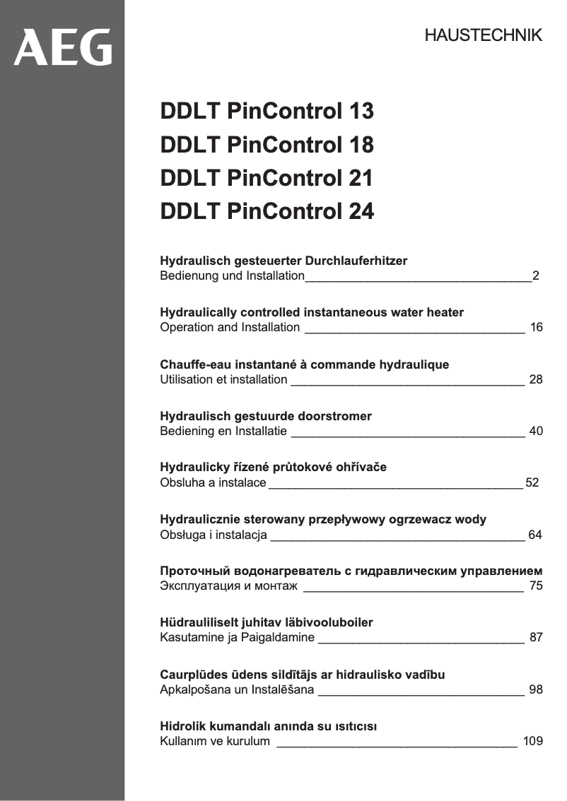 Page 1 de la notice Manuel utilisateur AEG DDLT PinControl 24