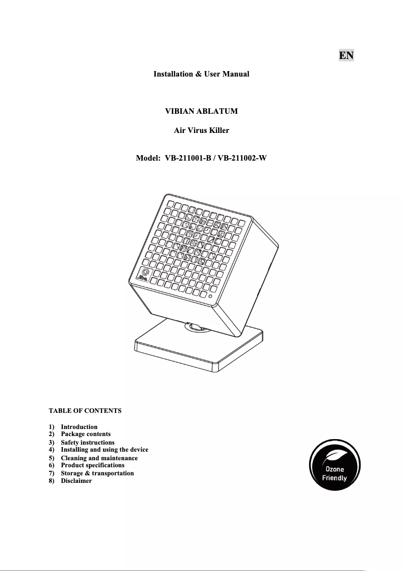 Página 1 del manual Manual de usuario VIBIAN Ablatum-VB-211002W