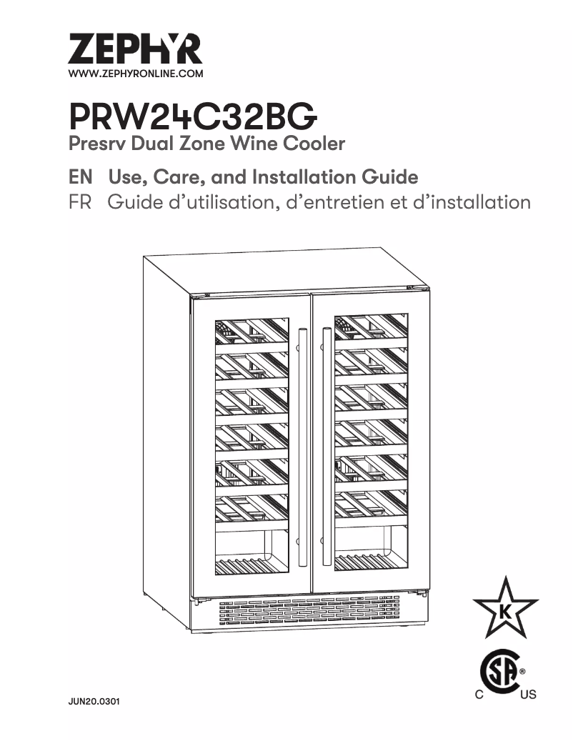 Página 1 del manual Guía de instalación Zephyr PRW24C32BG