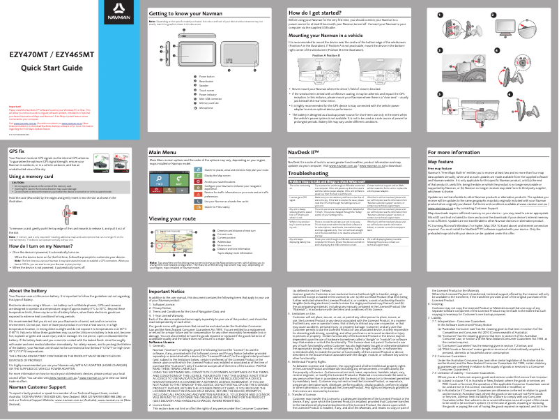 Page 1 de la notice Guide de démarrage rapide Navman EZY465MT