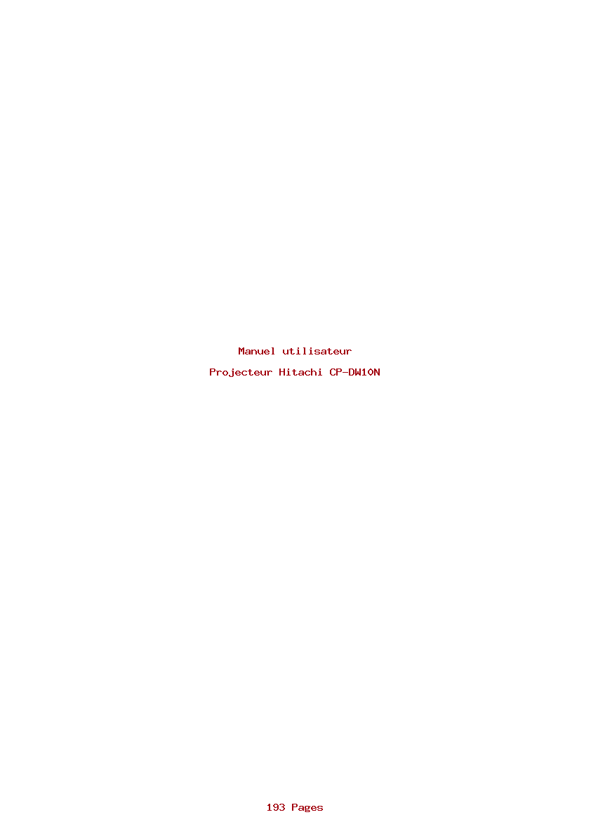 Page 1 de la notice Manuel utilisateur Hitachi CP-DW10N