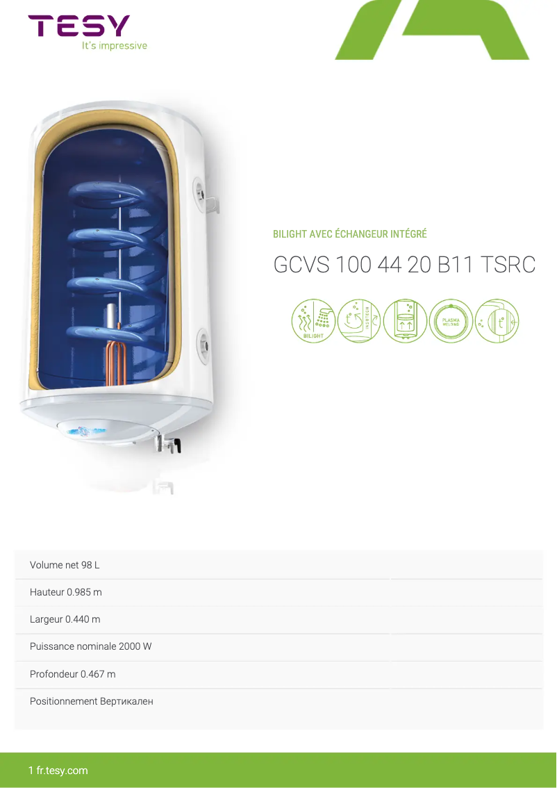 Page 1 of the manual Technical Sheet Tesy BiLight 100 SE