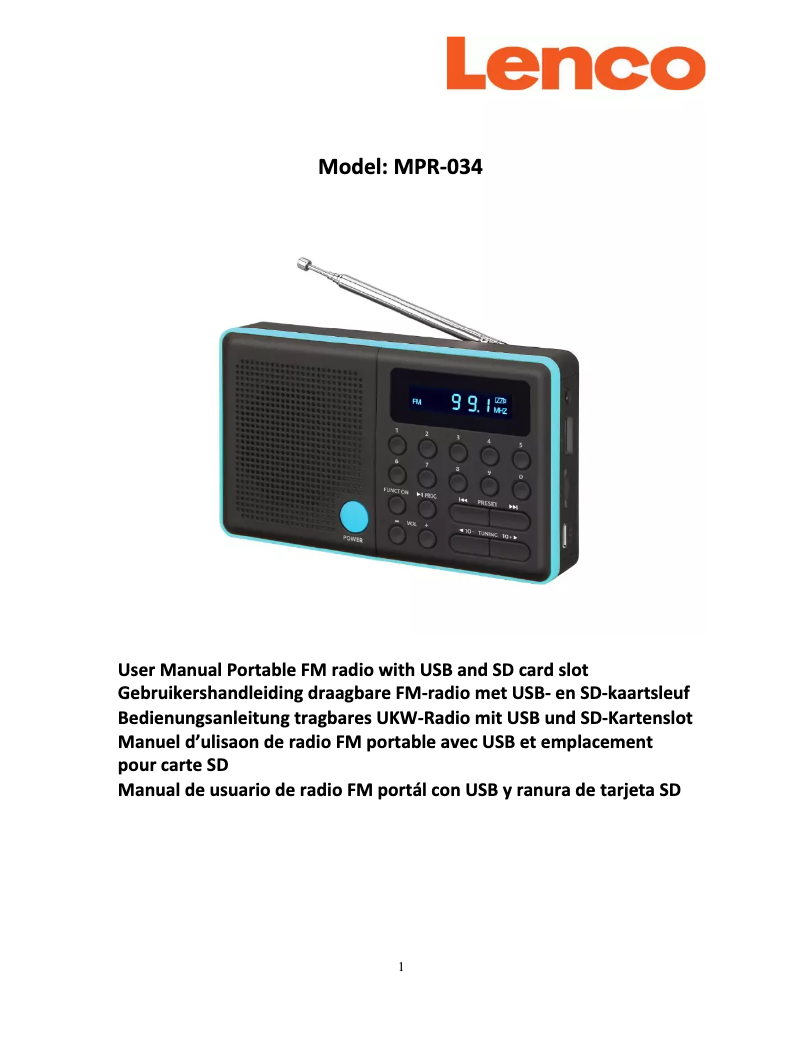 Page 1 of the manual User Manual Lenco MPR-034