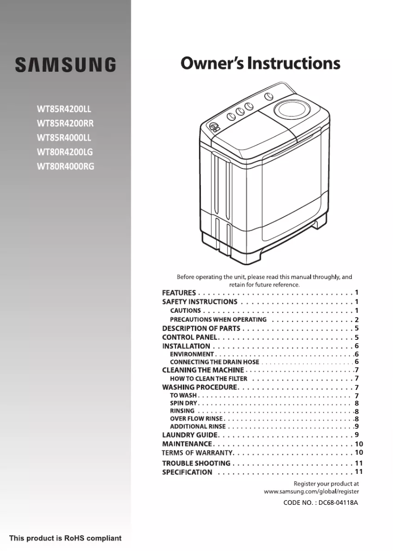 Página 1 del manual Manual de usuario Samsung WT80R4000RG