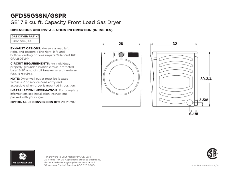 Página 1 del manual Ficha técnica GE GFD55GSPRRS