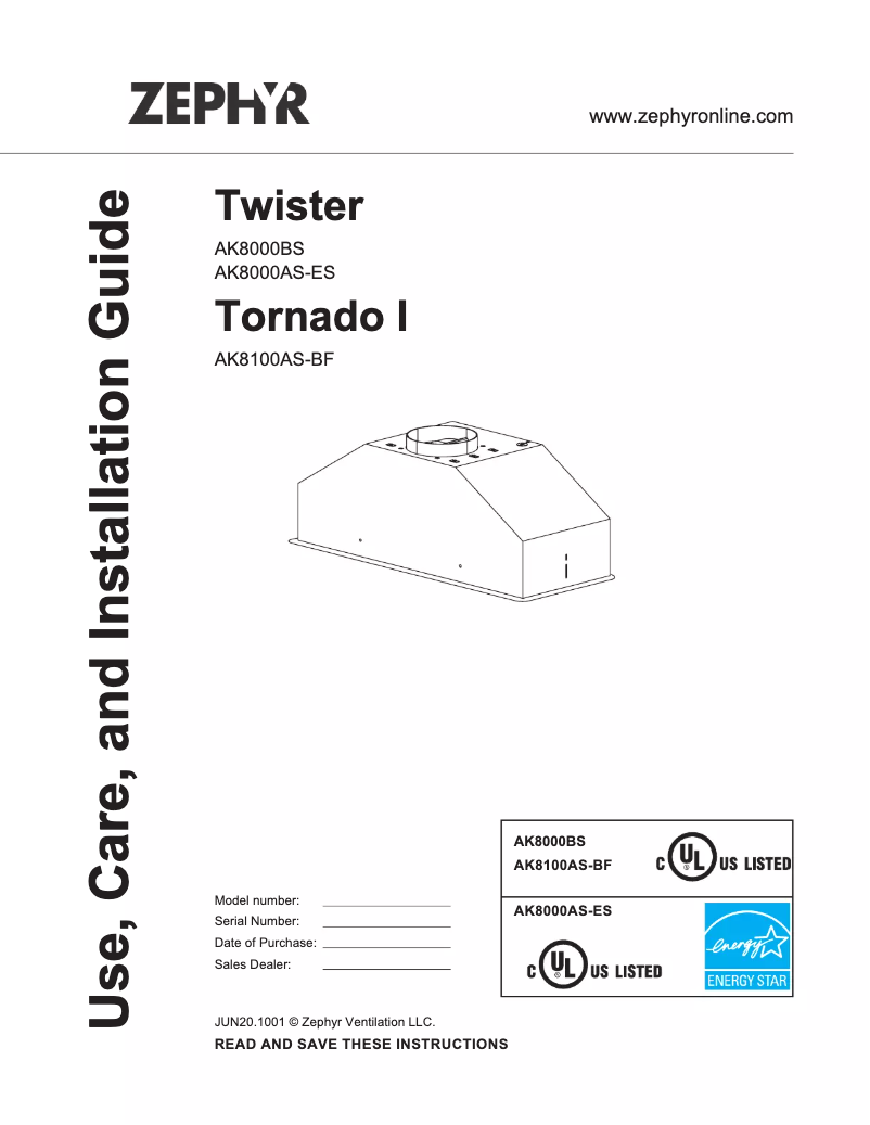 Página 1 del manual Manual de usuario Zephyr Twister AK8000BS