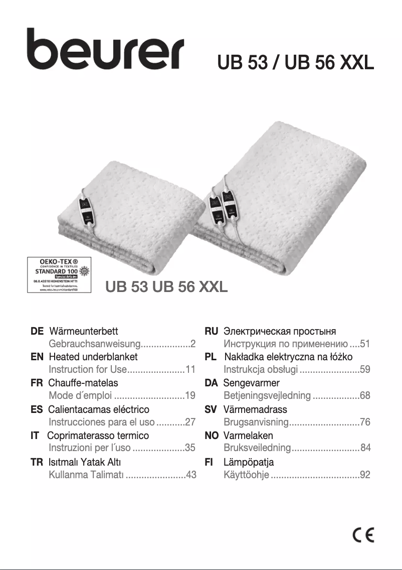 Page 1 de la notice Manuel d'utilisation et d'entretien Beurer UB 53 Teddy Single
