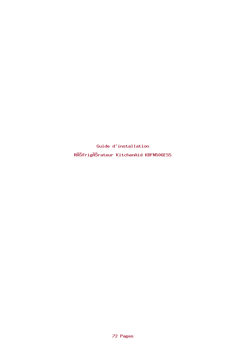 Page 1 de la notice Guide d'installation KitchenAid KBFN506ESS