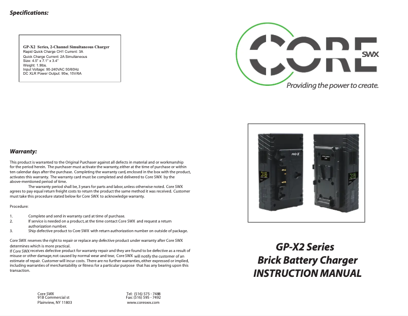 Page 1 of the manual User Manual Core SWX GP-X2RHV