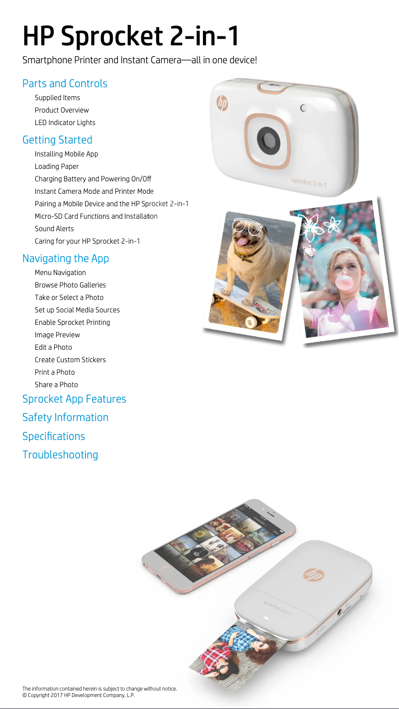 Page 1 de la notice Manuel utilisateur HP Sprocket