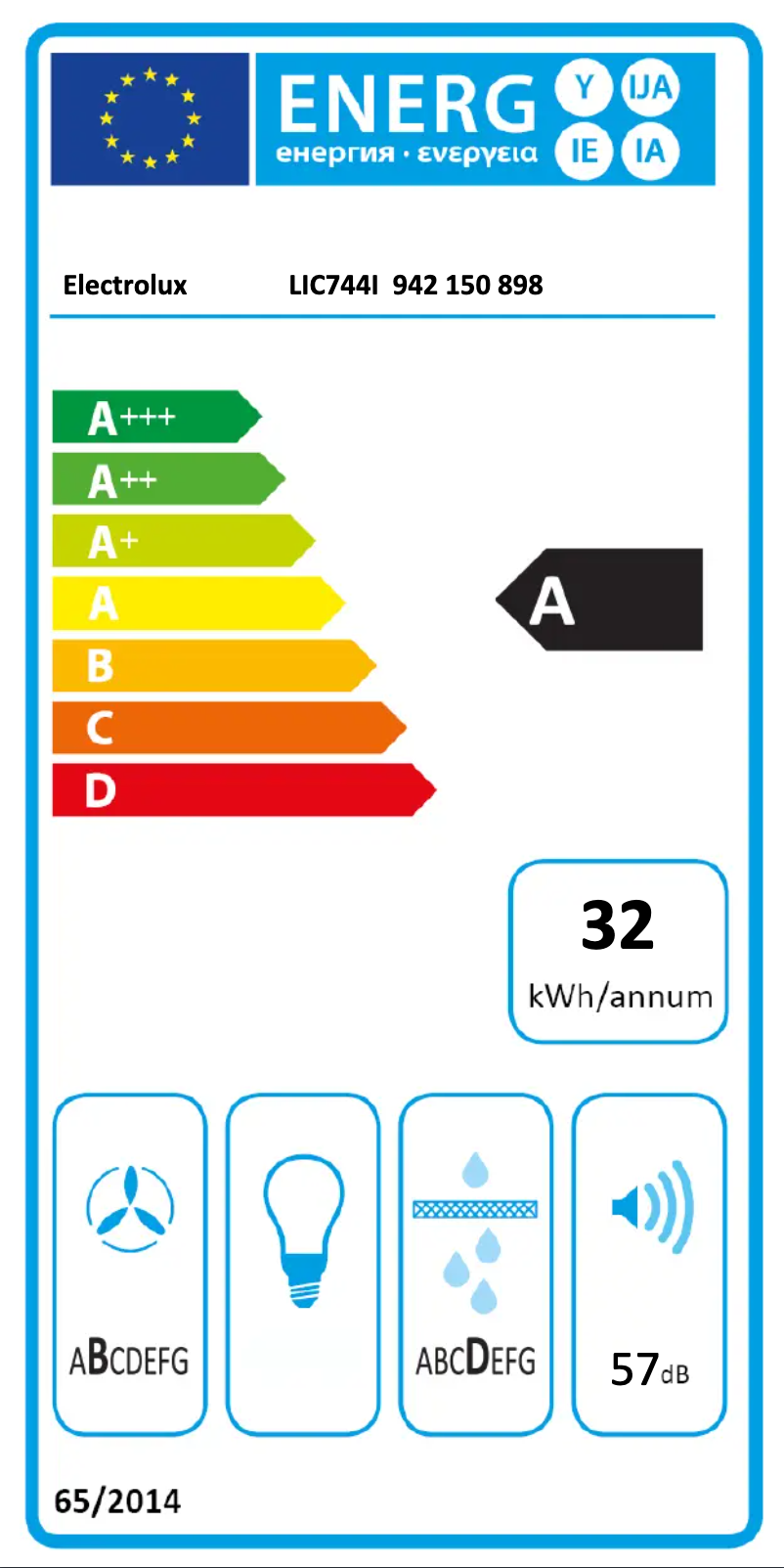 Page 1 de la notice Label énergétique Electrolux LIC744I
