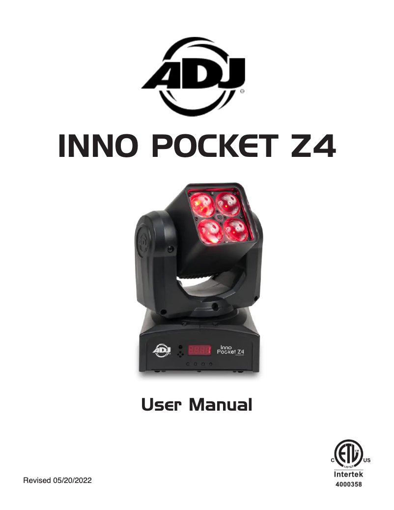 Page 1 de la notice Manuel utilisateur Adj Inno Pocket Z4