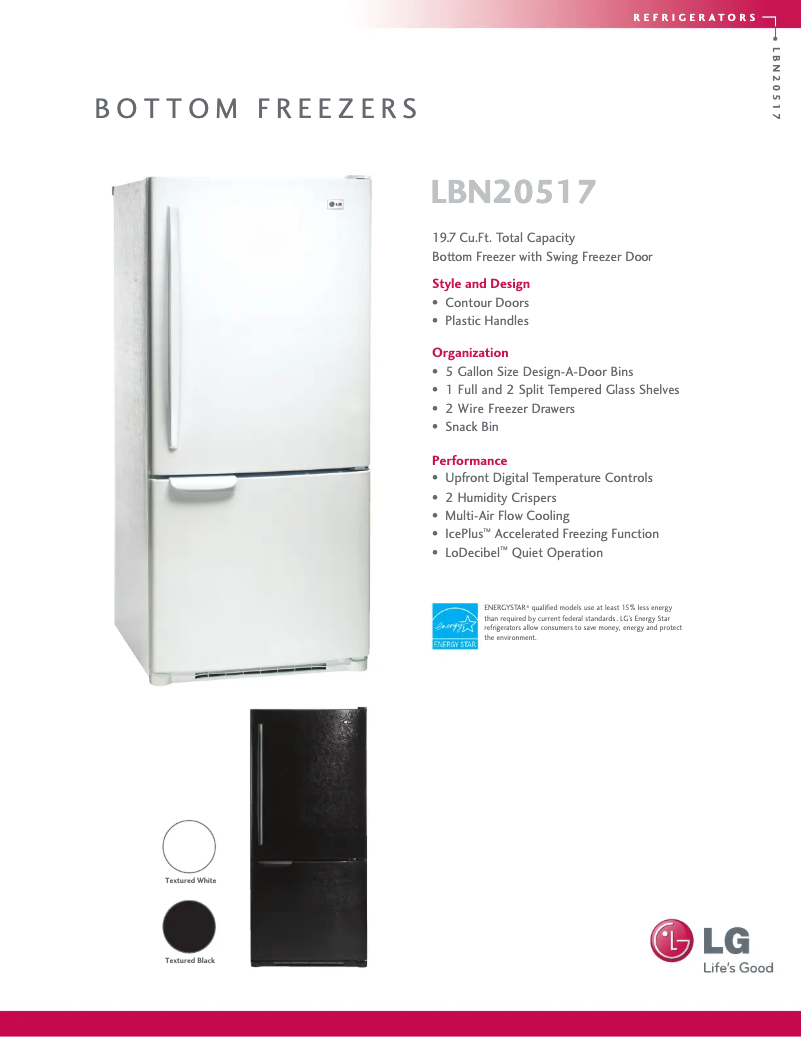 Page 1 de la notice Fiche technique LG LBN20517WW