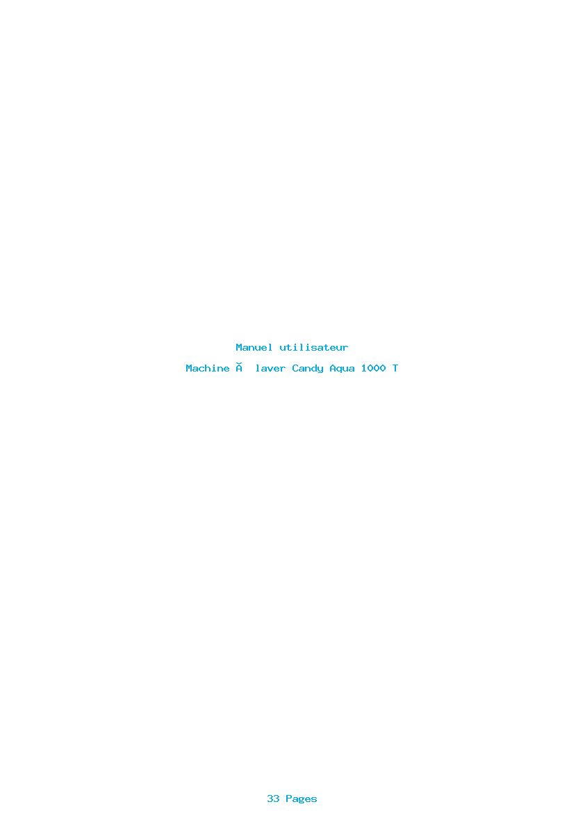 Page 1 de la notice Manuel utilisateur Candy Aqua 1000 T
