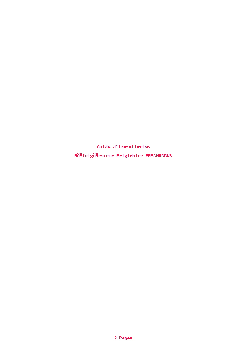 Page 1 de la notice Guide d'installation Frigidaire FRS3HR35KB