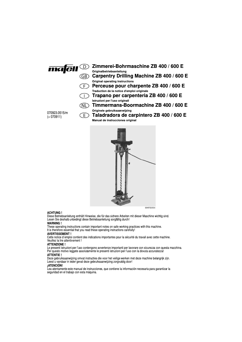 Page 1 de la notice Manuel utilisateur Mafell S ZB 400 E