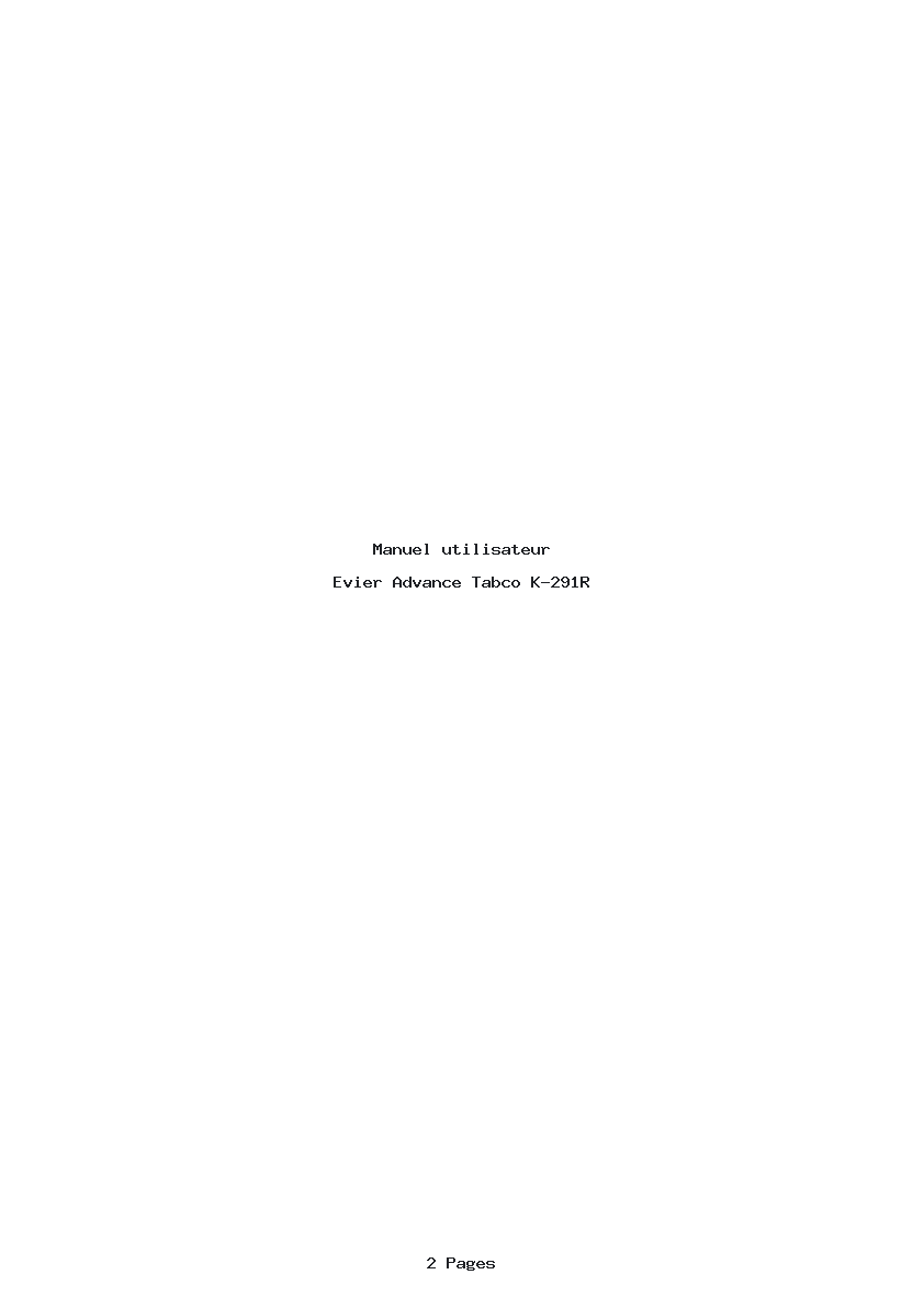 Page 1 de la notice Manuel utilisateur Advance Tabco K-291R