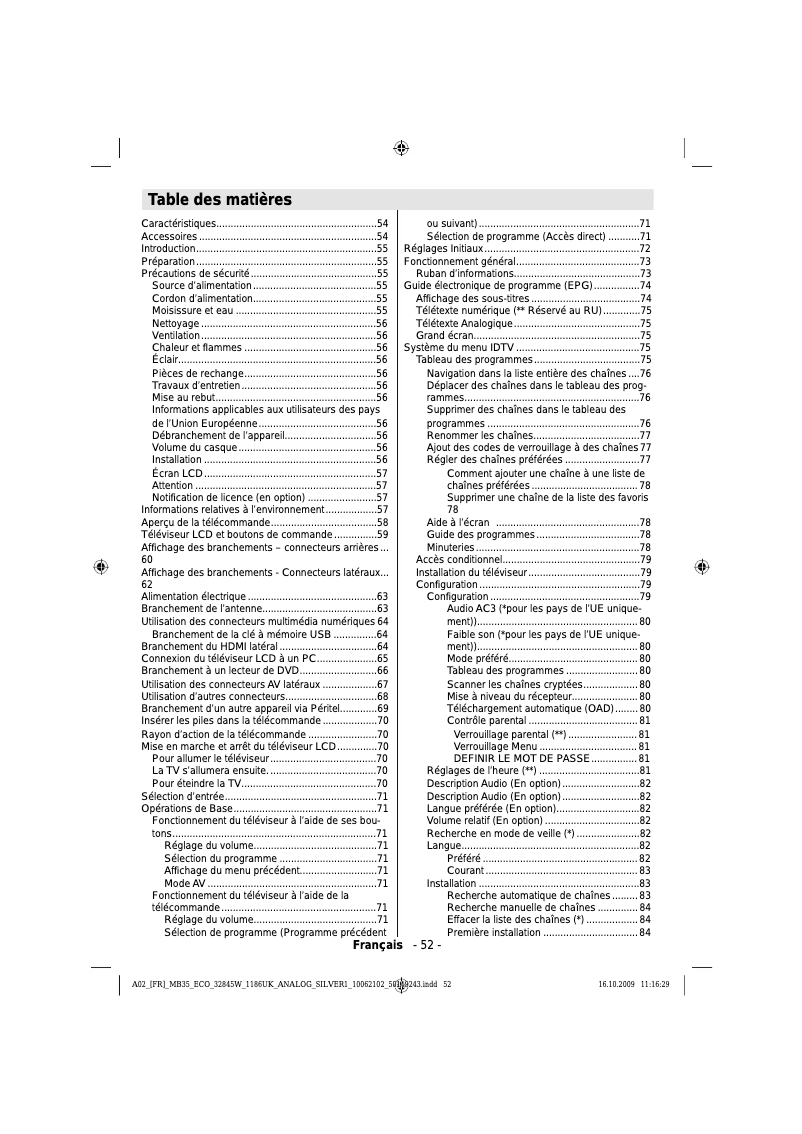 Page 1 de la notice Manuel utilisateur Finlux 32FLE845