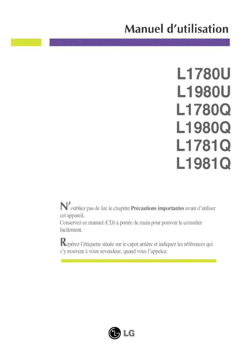 Page 1 de la notice Manuel utilisateur LG L1980U