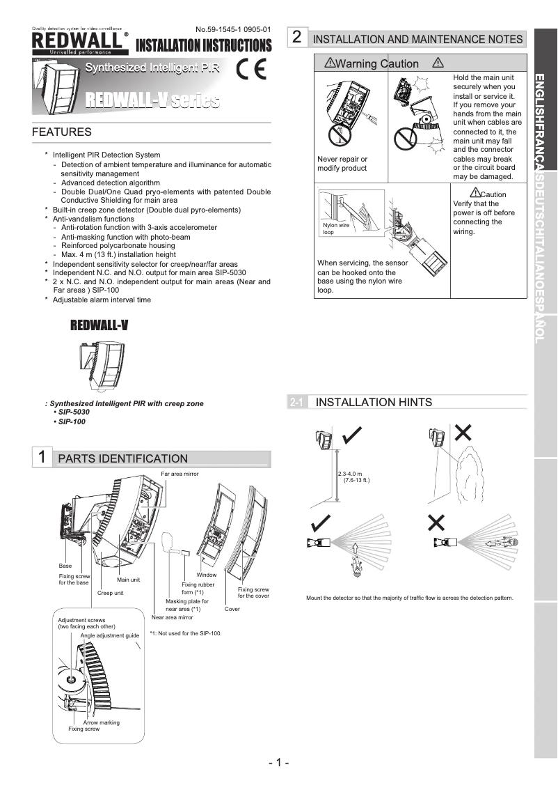 Page 1 de la notice Manuel utilisateur Optex SIP-404-IP-BOX
