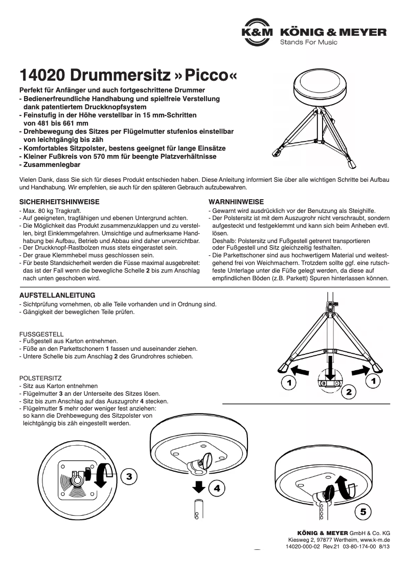 Page 1 de la notice Manuel utilisateur Konig & Meyer Picco