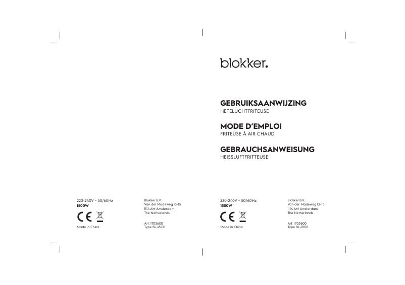 Page 1 de la notice Manuel utilisateur Blokker BL-18101