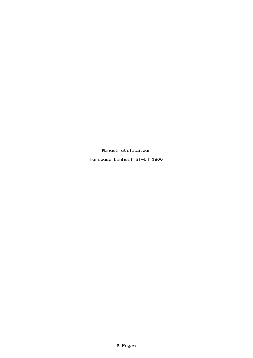 Page 1 de la notice Manuel utilisateur Einhell BT-DH 1600