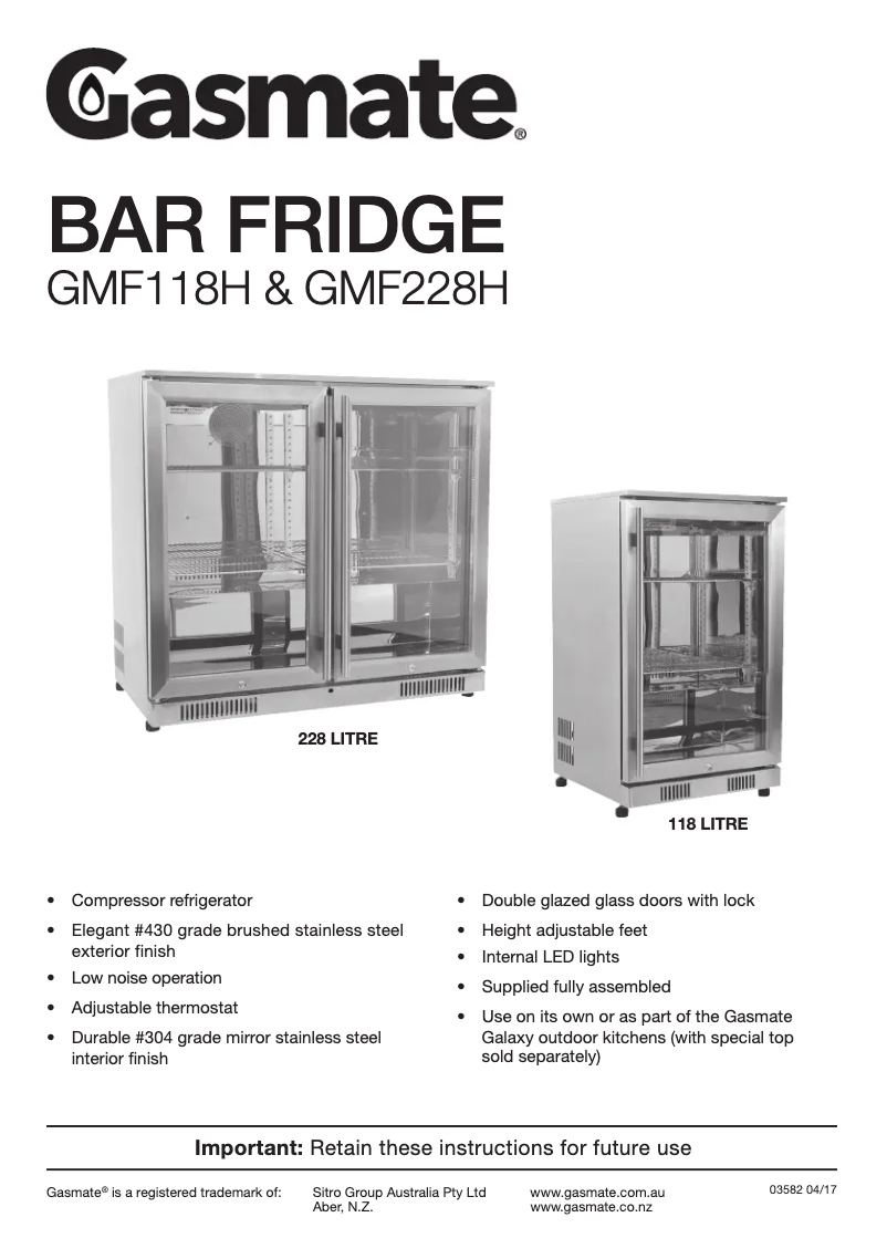 Page 1 de la notice Manuel utilisateur Gasmate GMF118H