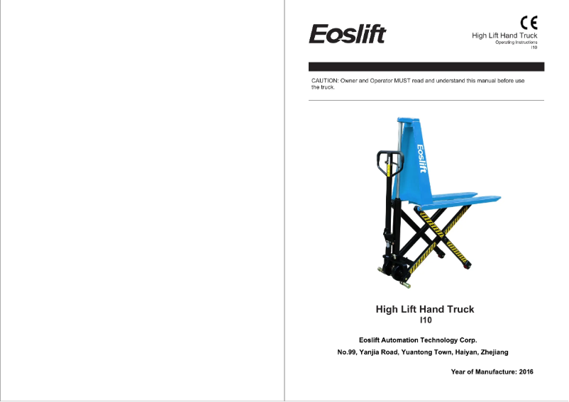 Page 1 de la notice Manuel utilisateur Eoslift I10