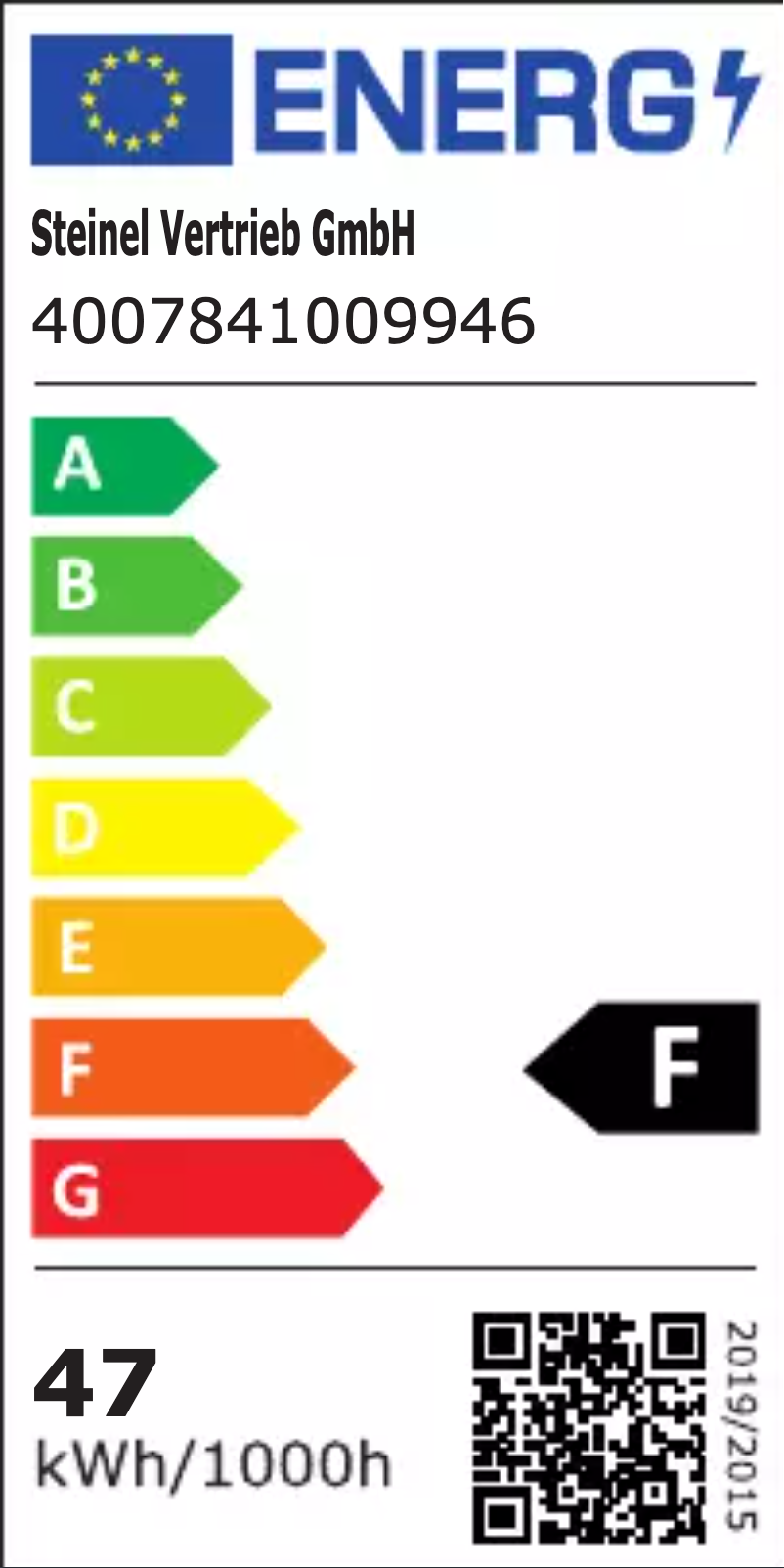 Page 1 de la notice Label énergétique Steinel XLED PRO Square XL S