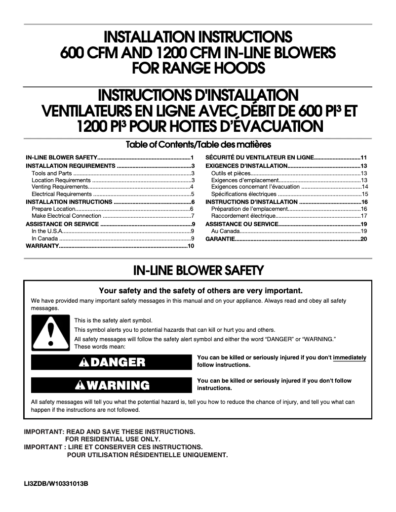 Page 1 de la notice Guide d'installation Amana UXI1200DYS