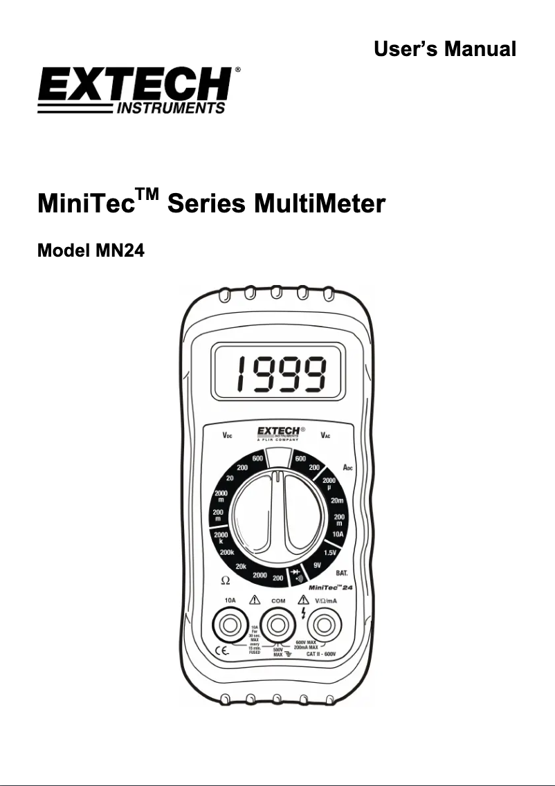 Page 1 de la notice Manuel utilisateur Extech MN24
