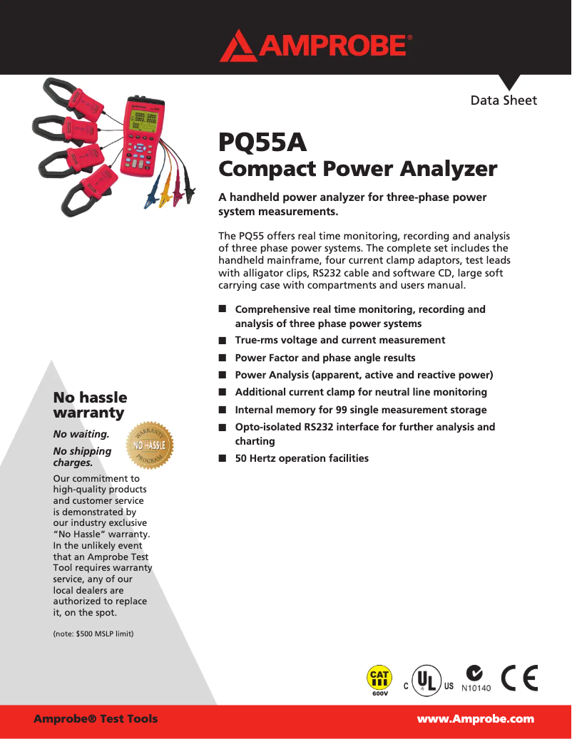Page 1 de la notice Fiche technique Amprobe PQ55A
