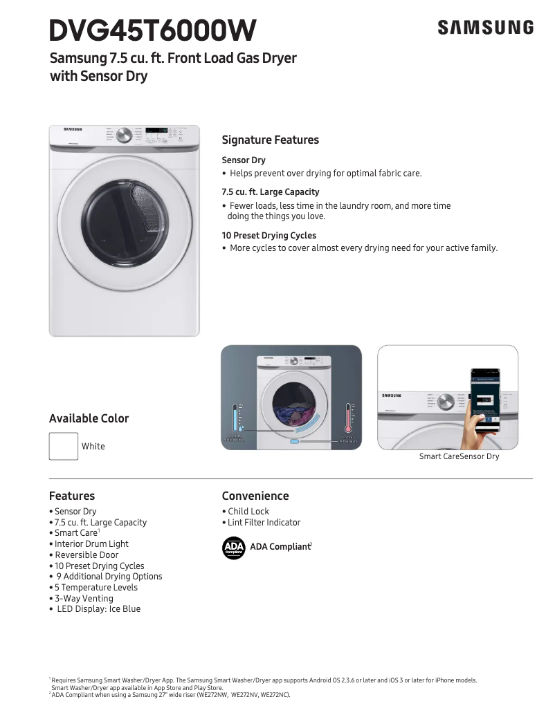 Página 1 del manual Ficha técnica Samsung DVG45T6000W/A3