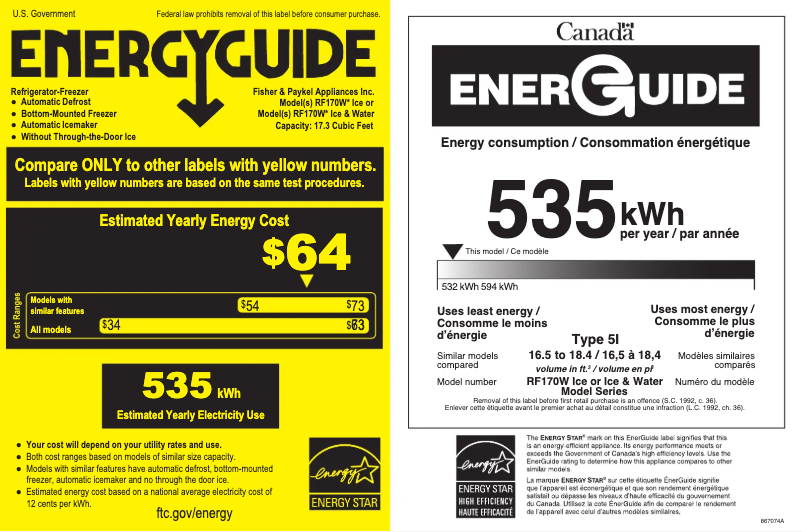 Página 1 del manual Etiqueta energética Fisher & Paykel RF170WLHUX1