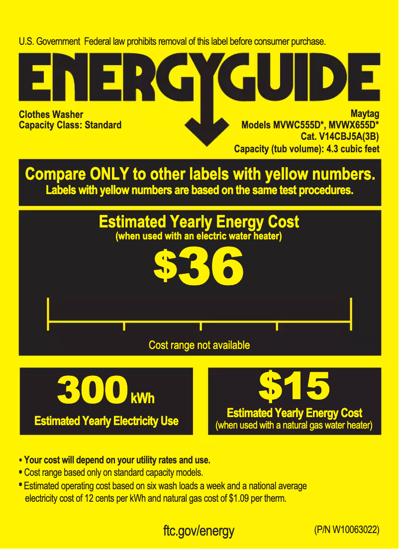 Page 1 de la notice Label énergétique Maytag W10783959A
