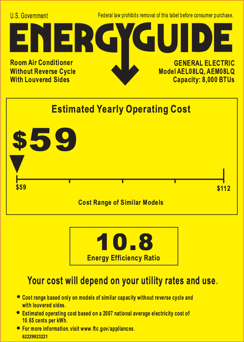 Página 1 del manual Etiqueta energética GE AEM08LQ