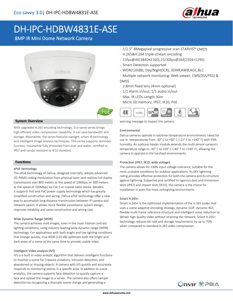 Page 1 de la notice Fiche technique Dahua Technology IPC-HDBW4831E-ASE