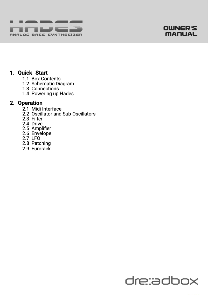 Page 1 de la notice Manuel utilisateur Dreadbox Hades