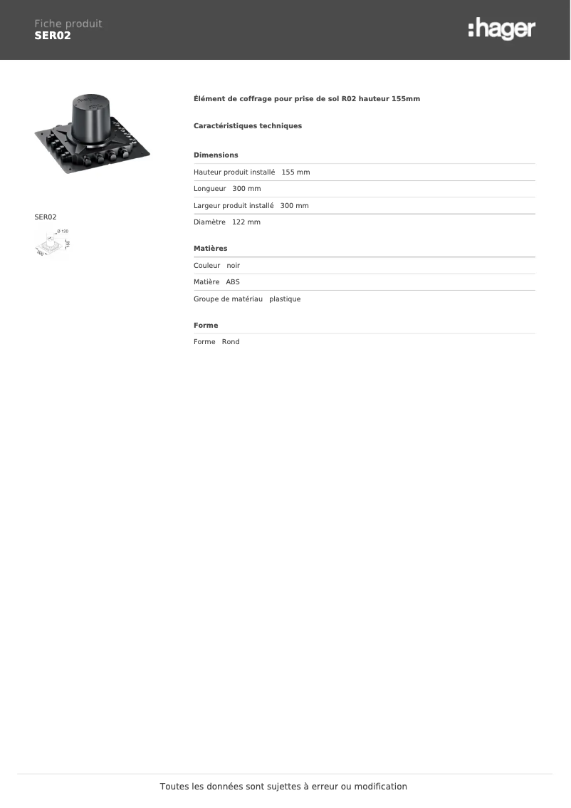 Page 1 de la notice Manuel utilisateur Hager SER02
