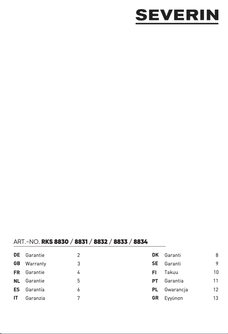 Page 1 de la notice Informations de garantie Severin RKS 8830