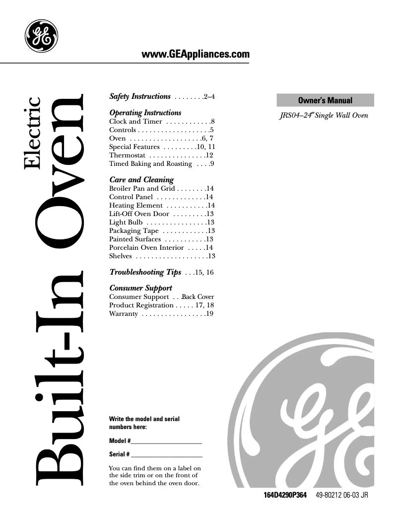 Page 1 de la notice Manuel d'utilisation et d'entretien GE JRS04BWBB