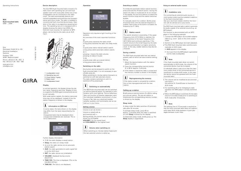Page 1 of the manual User Manual Gira 228228