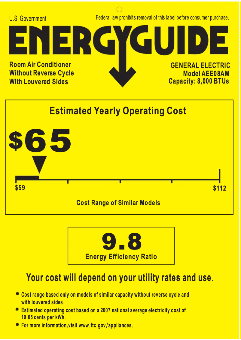 Página 1 del manual Etiqueta energética GE AEE08AM