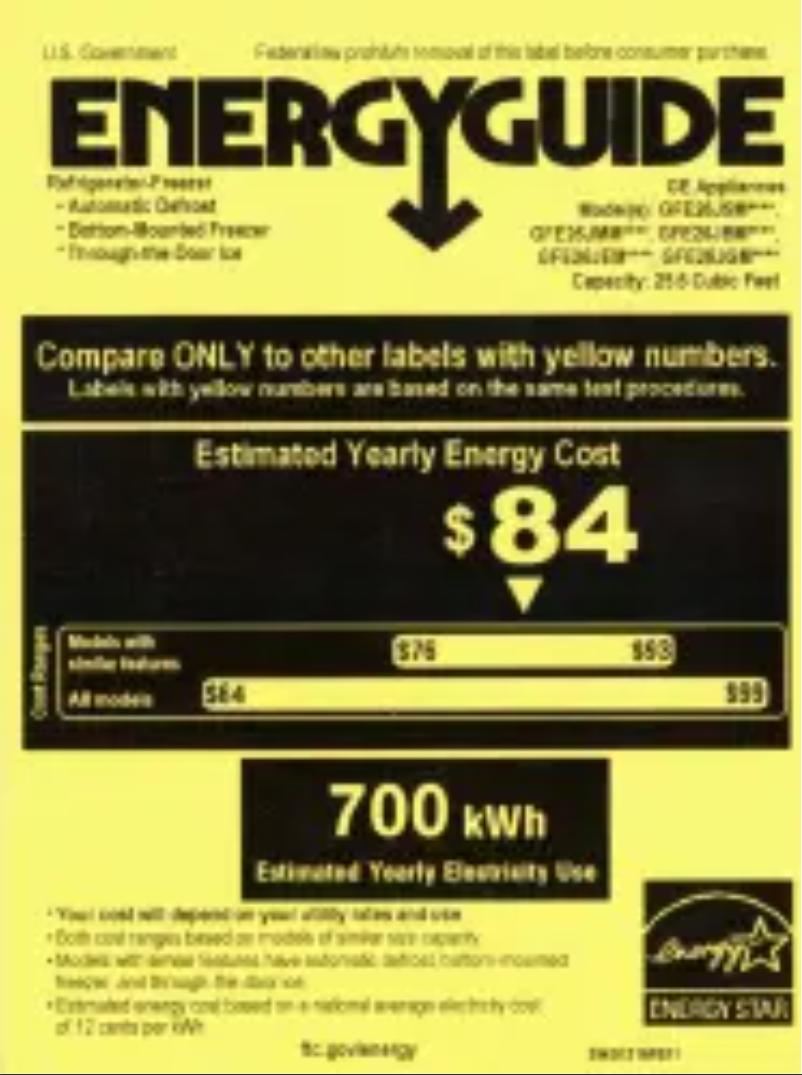 Page 1 de la notice Label énergétique GE PFE28KYNFS