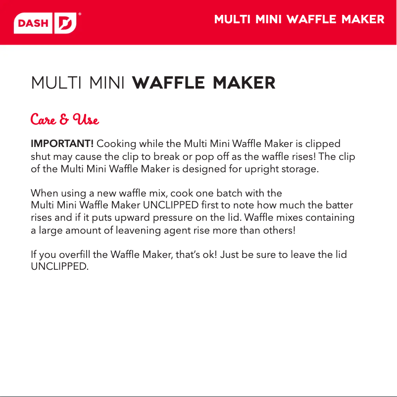 Page 1 de la notice Guide de démarrage rapide Dash Multi Mini DMMW400GBAQ04