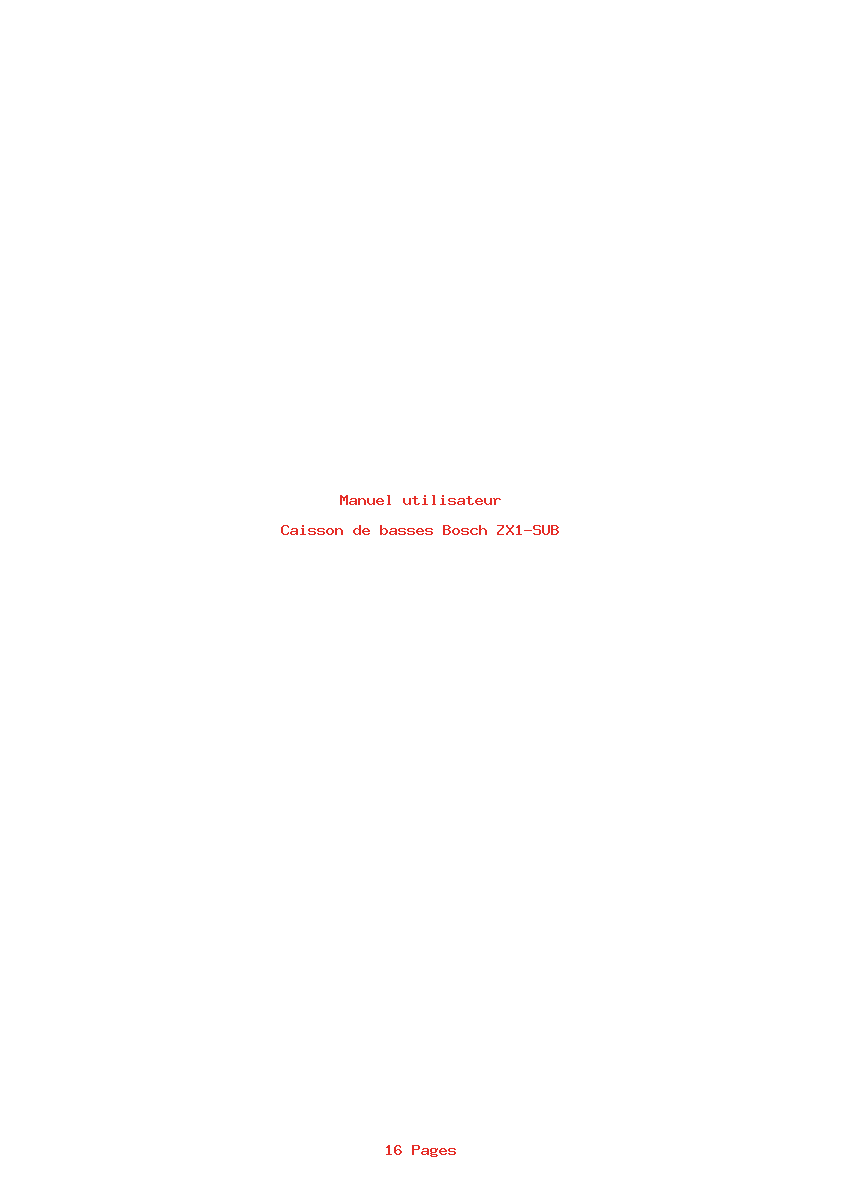 Page 1 de la notice Manuel utilisateur Bosch ZX1-SUB