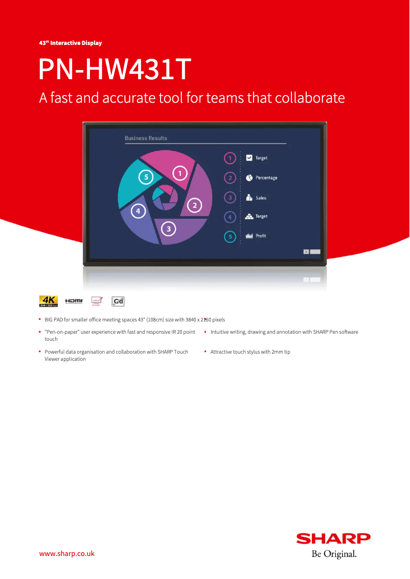 Page 1 de la notice Fiche technique Sharp PN-HW431T